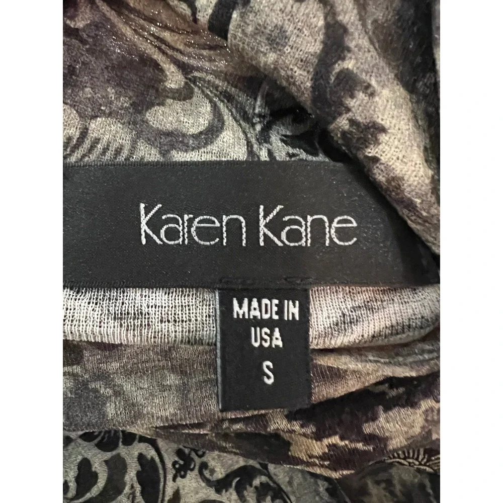 Karen Kane Womens Grey Black Damask Houndstooth Turtleneck Top Long Sleeve Small